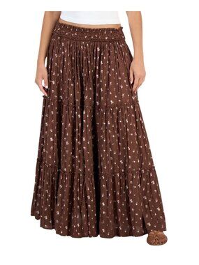 NWT Lucky Brand Chocolate Multi Broomstick Tiered Maxi Skirt XS MSRP $90